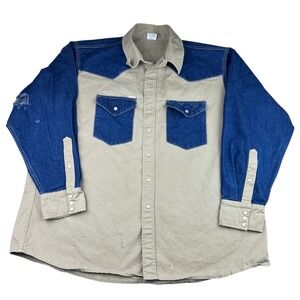 RASCO Mens REG 3XL Tan Denim Western Pearl Snap Front Long Sleeve FR Shirt USA